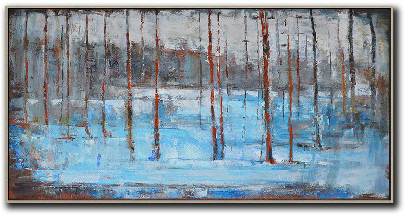 Abstract Painting Extra Large Canvas Art,Panoramic Abstract Landscape Painting,Canvas Paintings For Sale,White,Grey,Red,Blue